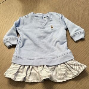 Ralph Lauren Light Blue Sweatshirt Dress with Striped Ruffle Hem